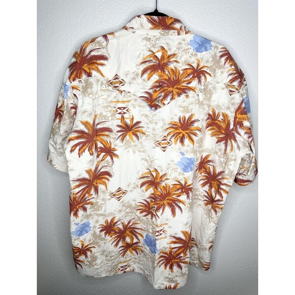 Wrangler Shirt Mens XL Cream Floral Hawaiian Western Snap Front Short Sleeve - Picture 5 of 5